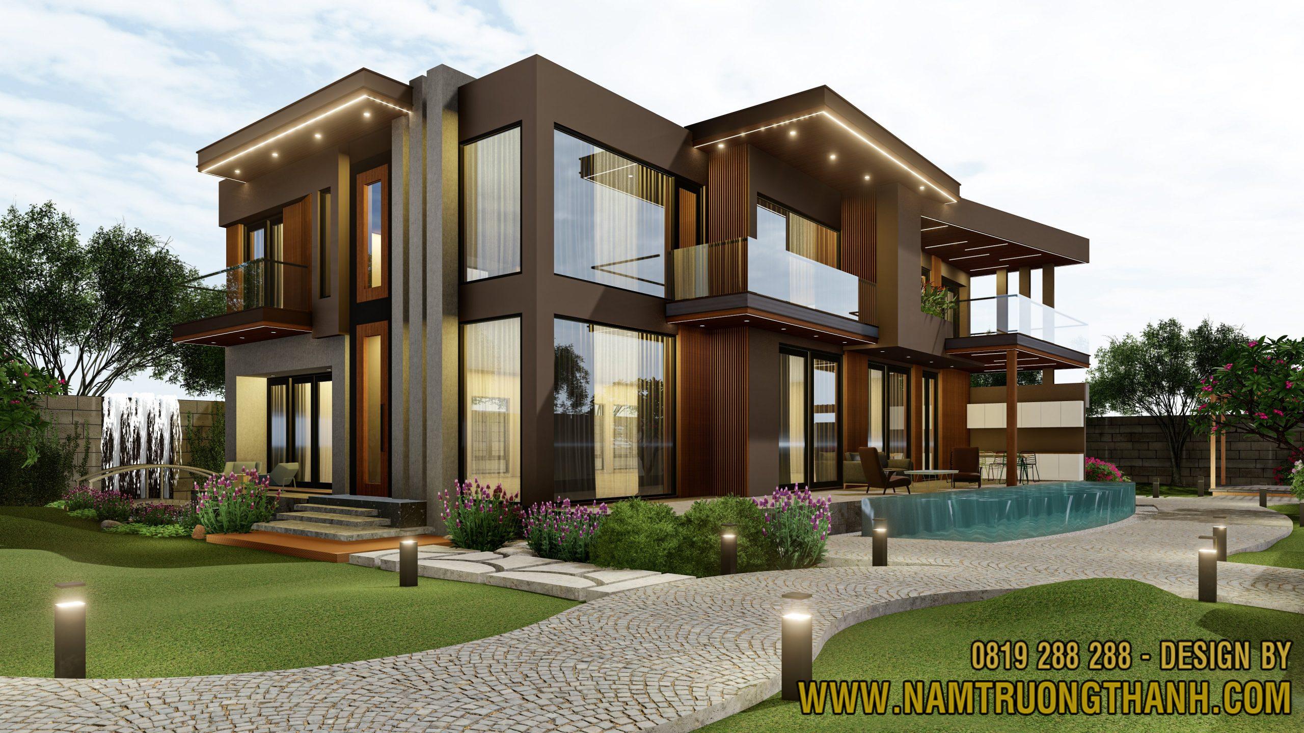 Biệt thự hiện đại 3 tầng với kiến trúc hình khối mạnh mẽ