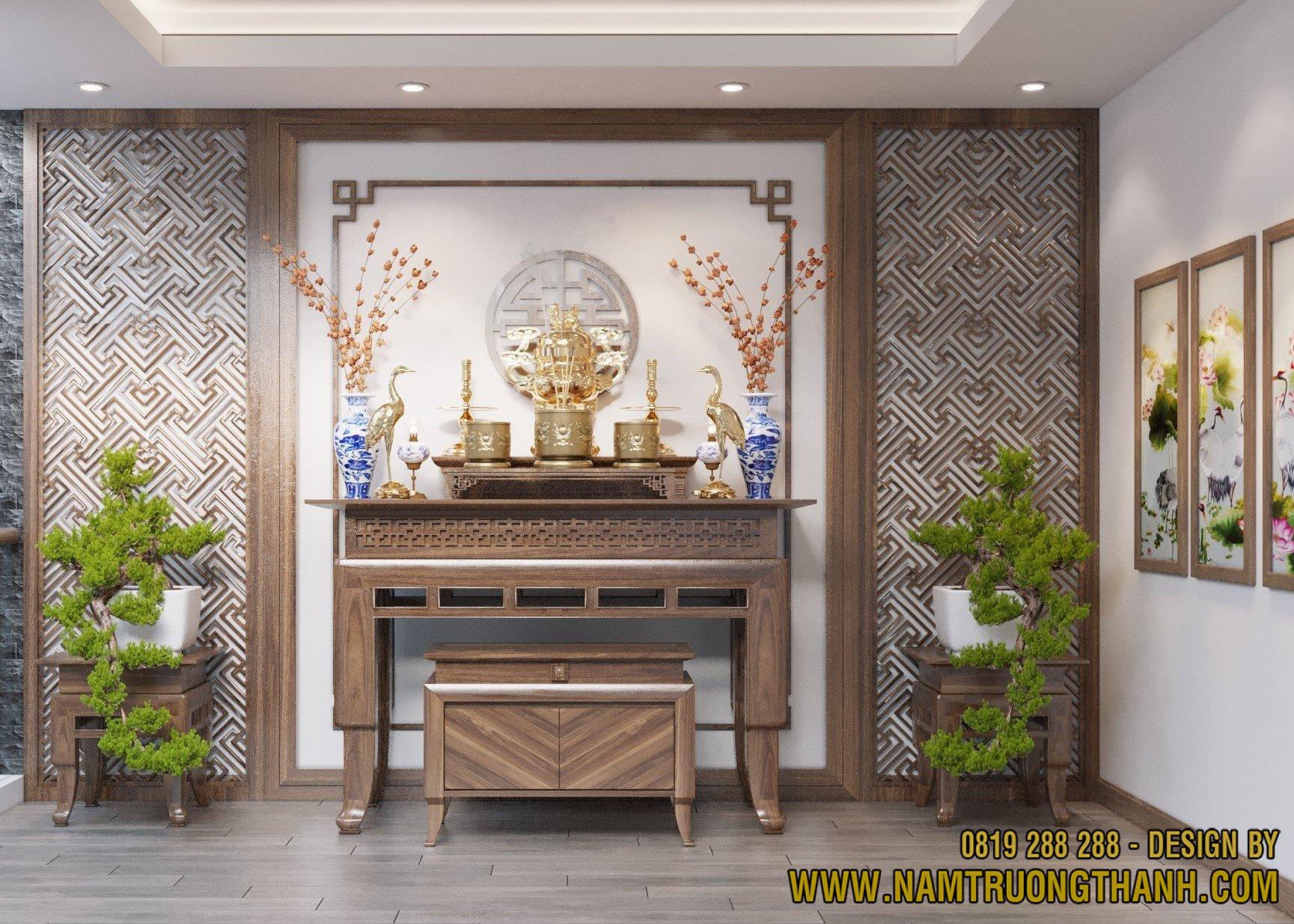 Không gian thờ cúng được thiết kế nội thất trang nghiêm