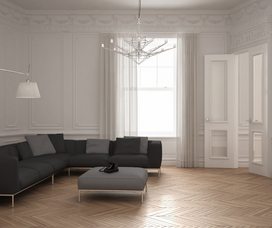 Không gian nội thất hiện đại ứng dụng phào chỉ tường tối giản.