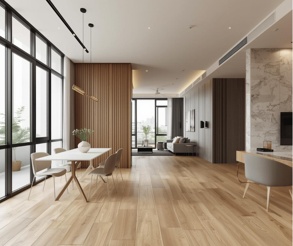 Sàn nhựa giả gỗ ứng dụng trong không gian phòng khách hiện đại