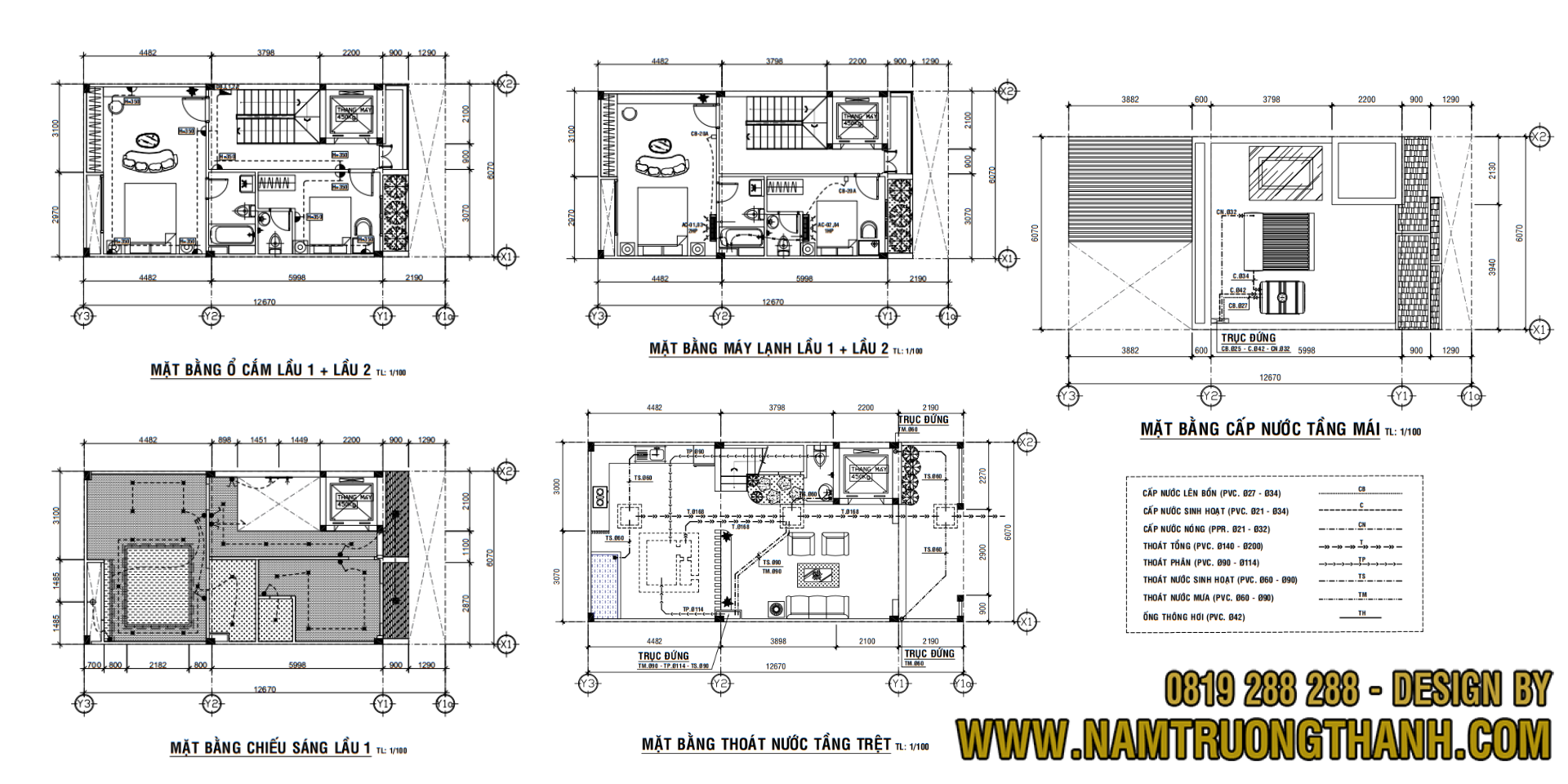Bản vẽ cơ điện nước thể hiện hệ thống điện, cấp thoát nước trong nhà