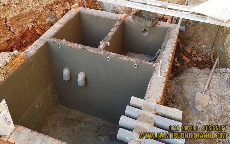 Bể phốt xây nhiều ngăn bằng bê tông cốt thép cho nhà ở dân dụng