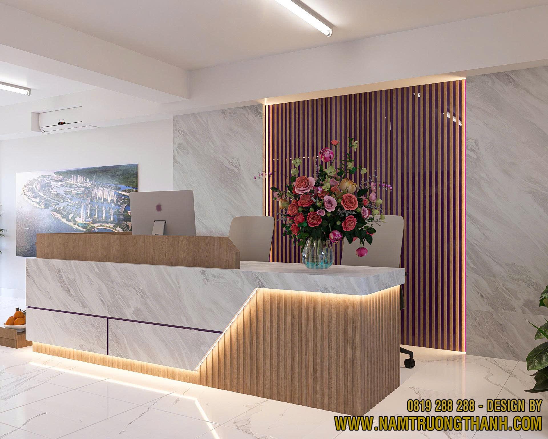 Chi tiết quầy lễ tân đá vân mây hiện đại Nam Trường Thành.