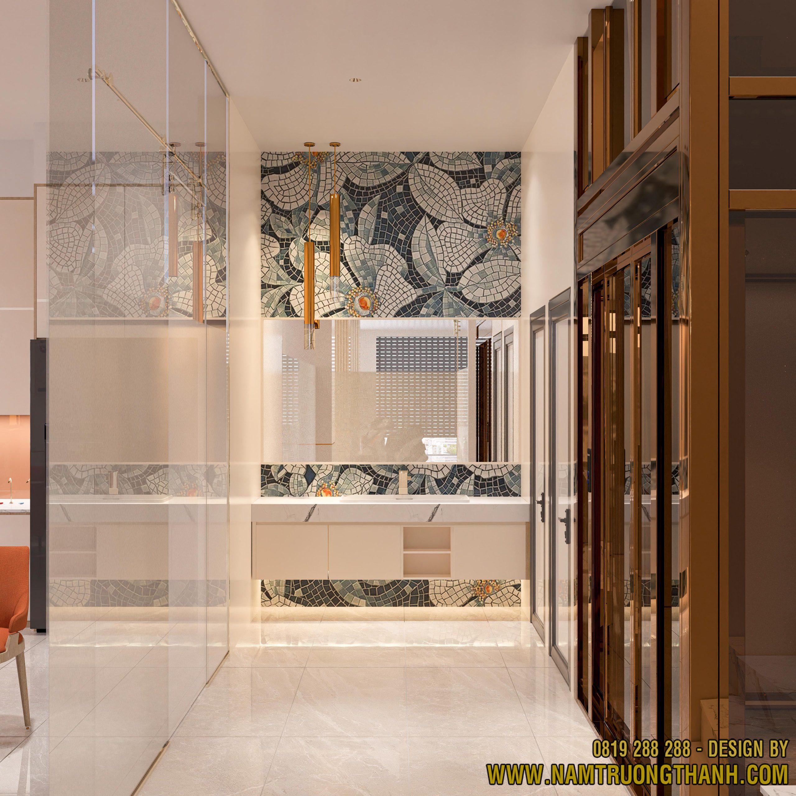 Thiết kế nội thất văn phòng hiện đại khu vực lavabo vệ sinh sang trọng